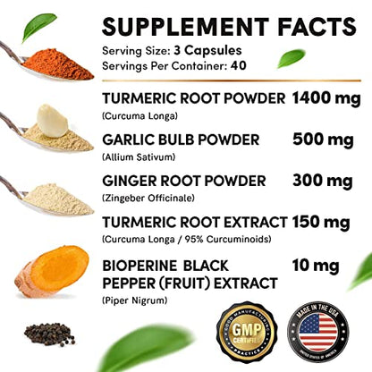 4-in-1 Turmeric and Garlic Supplements with Bioperine 2360 mg (240 ct) Turmeric Ginger