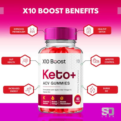 (2 Pack) X10 Boost Keto ACV Gummies Advanced Weight Loss, X10 Boost Keto