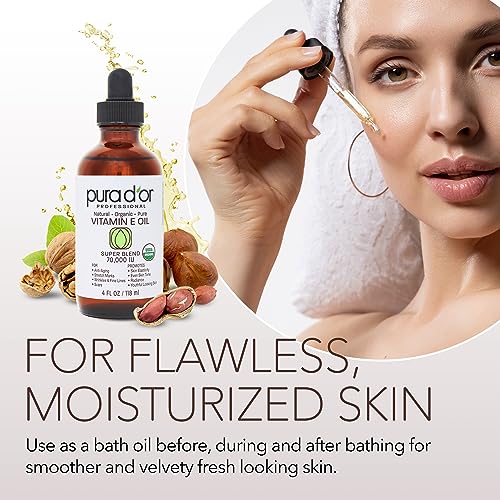 PURA D'OR 4 Oz ORGANIC Vitamin E Oil Blend 70,000 IU - 100% Natural Hexane Free, Sweet Almond