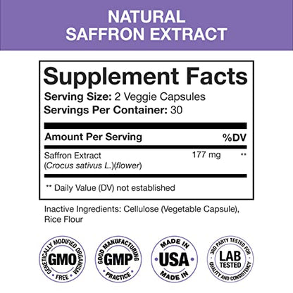 Nutra Simple Saffron Supplements 177mg, Pure Saffron Extract, Made in USA, Natural