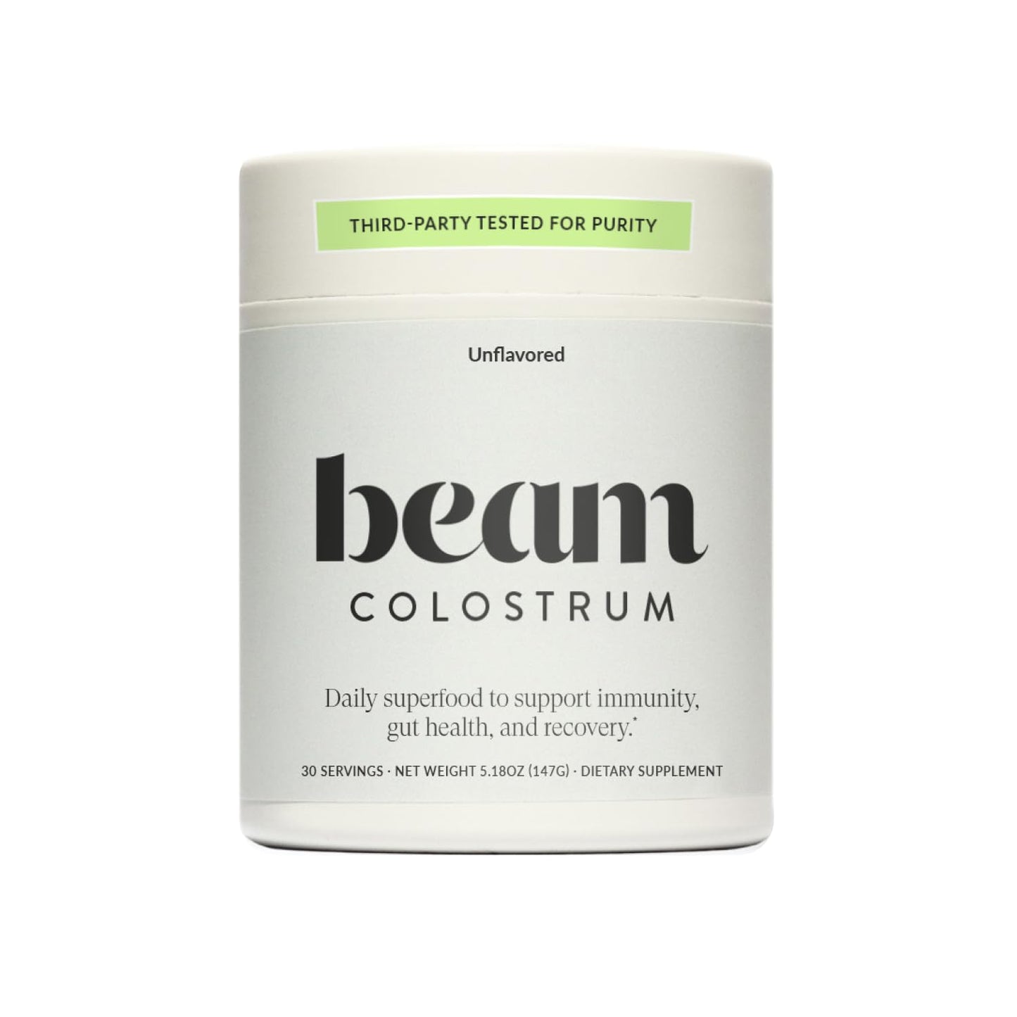 BEAM Unflavored Colostrum Powder I Grass-Fed Pure Whole Bovine Colostrum for Gut Health, Bloating & Immune Support I Non-GMO Recovery Supplement I 3g per Serving I Third-Party Tested I 30 Servings