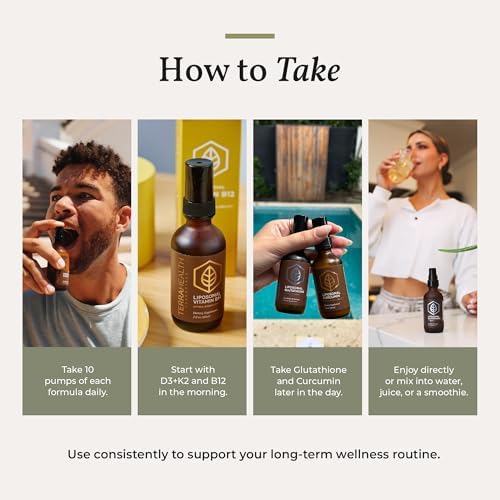 Terra Health Essentials 4-Pack Liposomal Supplement Bundle - Glutathione, Curcumin, Vitamin D3+K2 & Vitamin B12 - Antioxidant, Energy, Immune & Active Aging Support - 2oz Each, 30 Day Supply