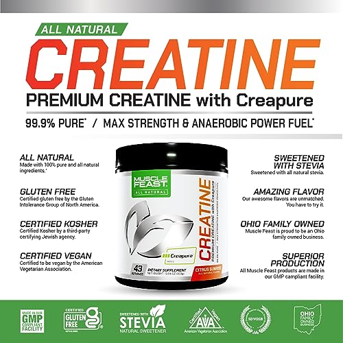 Muscle Feast Creapure Creatine Monohydrate Powder, Vegan Keto Gluten-Free, All Natural