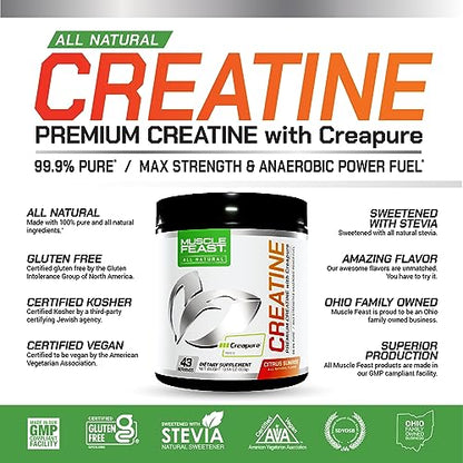 Muscle Feast Creapure Creatine Monohydrate Powder, Vegan Keto Gluten-Free, All Natural