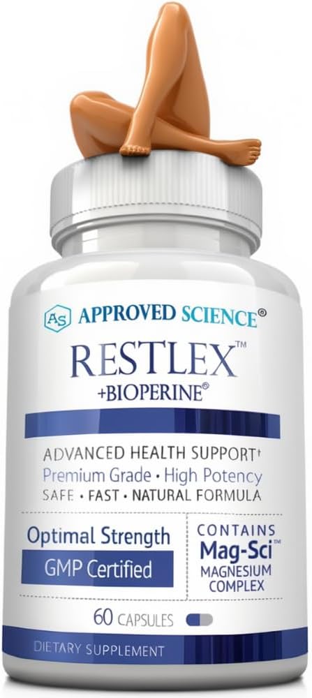 Approved Science Restlex for Restless Legs – Magnesium Glycinate for Calm Legs and Restful Legs – Natural Itching, Crawling, and Tingling in Feet and Legs - Calm, Restful Sleep Support - 1 Month
