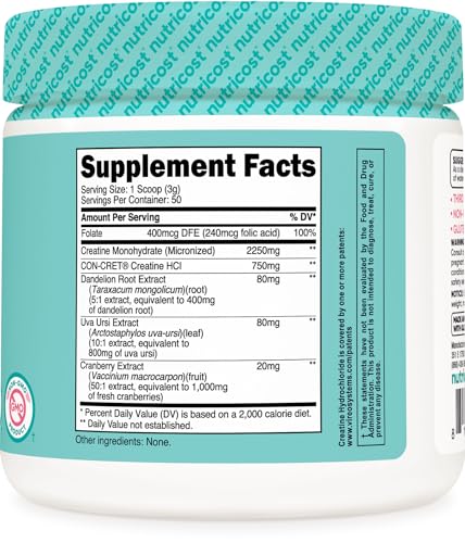 Nutricost Creatine Monohydrate Powder for Women, Micronized, Unflavored, 50 Servings