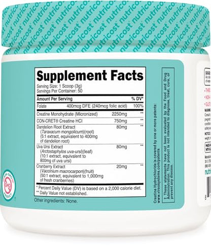 Nutricost Creatine Monohydrate Powder for Women, Micronized, Unflavored, 50 Servings