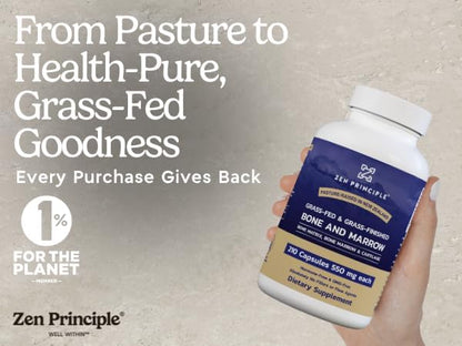 Zen Principle Grass Fed Beef Bone Marrow Supplement, 3300mg. Skin, Oral Health, and Joint Support. Promotes Whole-Body Wellness. Whole Bone Extract, 2-Pack, 420 Capsules (210 Capsules Per Bottle).