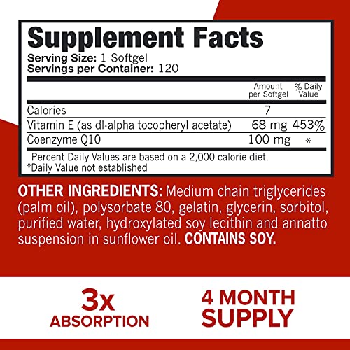 Qunol CoQ10 100mg Softgels, Ultra CoQ10 100mg, 3x Better Absorption, Antioxidant