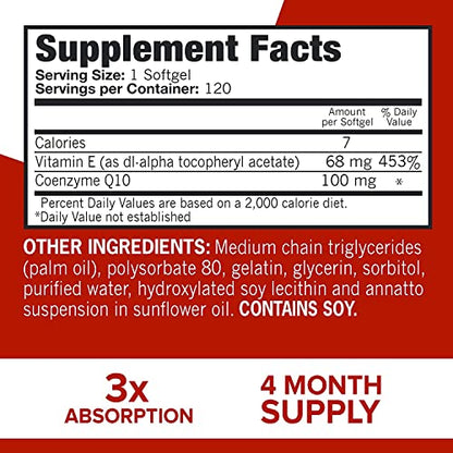 Qunol CoQ10 100mg Softgels, Ultra CoQ10 100mg, 3x Better Absorption, Antioxidant