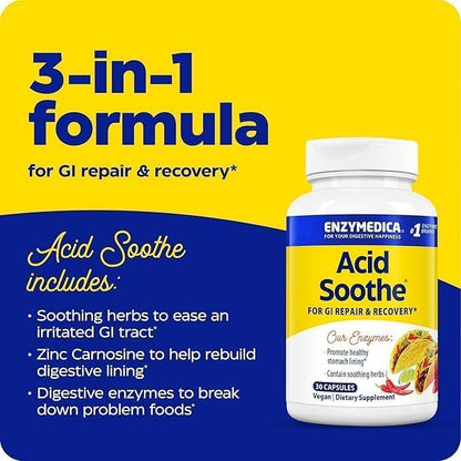 Enzymedica Acid Soothe Supplement for Women & Men - 90 Capsules