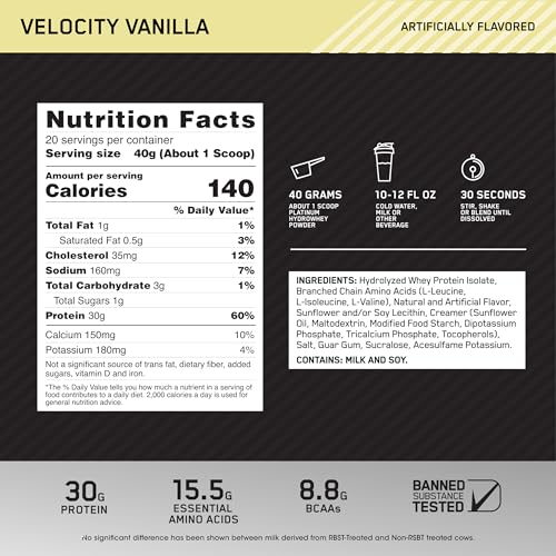 Optimum Nutrition Platinum Hydrowhey Protein Powder, 100% Hydrolyzed Whey Protein