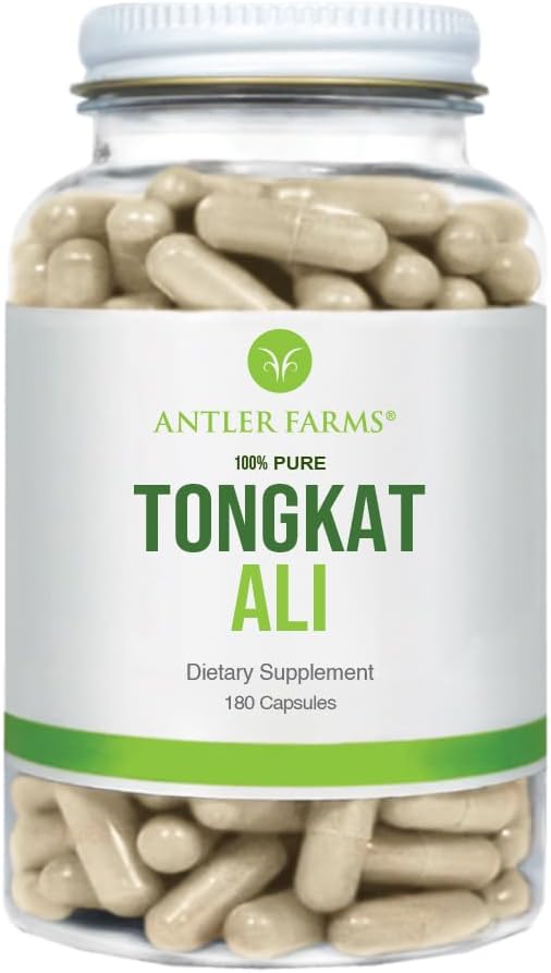 Antler Farms Tongkat Ali Extract 200:1-500mg, 180 Capsules | 100% Pure, Eurycoma Longifolia Slow Grown Aged Roots from Indonesia – Men’s Health Support, Vegan, Gluten, Soy and Dairy Free
