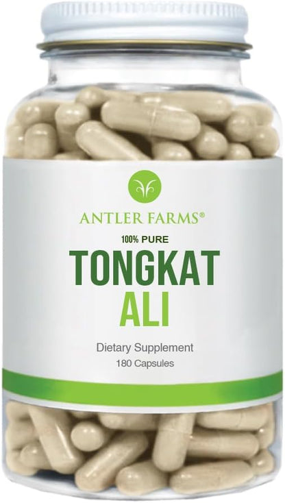 Antler Farms Tongkat Ali Extract 200:1-500mg, 180 Capsules | 100% Pure, Eurycoma Longifolia Slow Grown Aged Roots from Indonesia – Men’s Health Support, Vegan, Gluten, Soy and Dairy Free