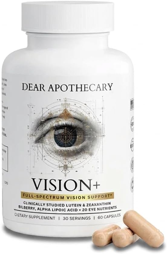 Vision+ Eye Health Supplement - Lutein, Zeaxanthin, Bilberry, Eyebright, Zinc 32mg - Macular & Retina Support with Vitamins A C E B12 - Vegan, Non-GMO - 60 Capsules
