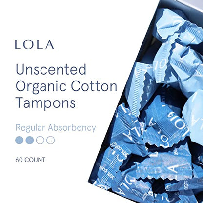 LOLA Organic Cotton Tampons, 60 Count - Tampons Regular, Period Feminine Hygiene Products
