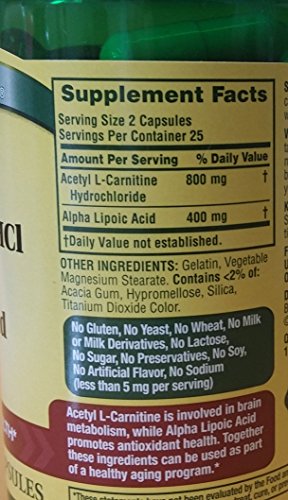 Spring Valley - Acetyl L-Carnitine 800mg Plus Alpha Lipoic Acid 400mg, 50 Capsules