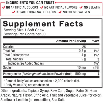 Force Factor Pomegranate Soft Chews for Healthy Aging, Heart Health, Bone Health