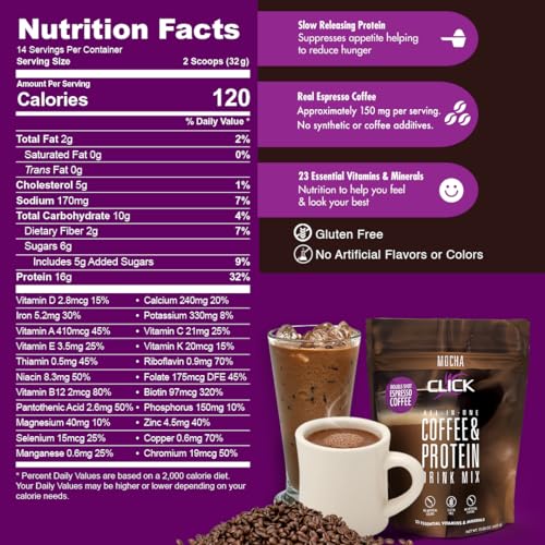 Click Coffee Protein, Protein & Real Coffee All-in-One, Meal Replacement Nutrition Drink