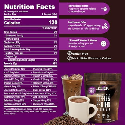 Click Coffee Protein, Protein & Real Coffee All-in-One, Meal Replacement Nutrition Drink