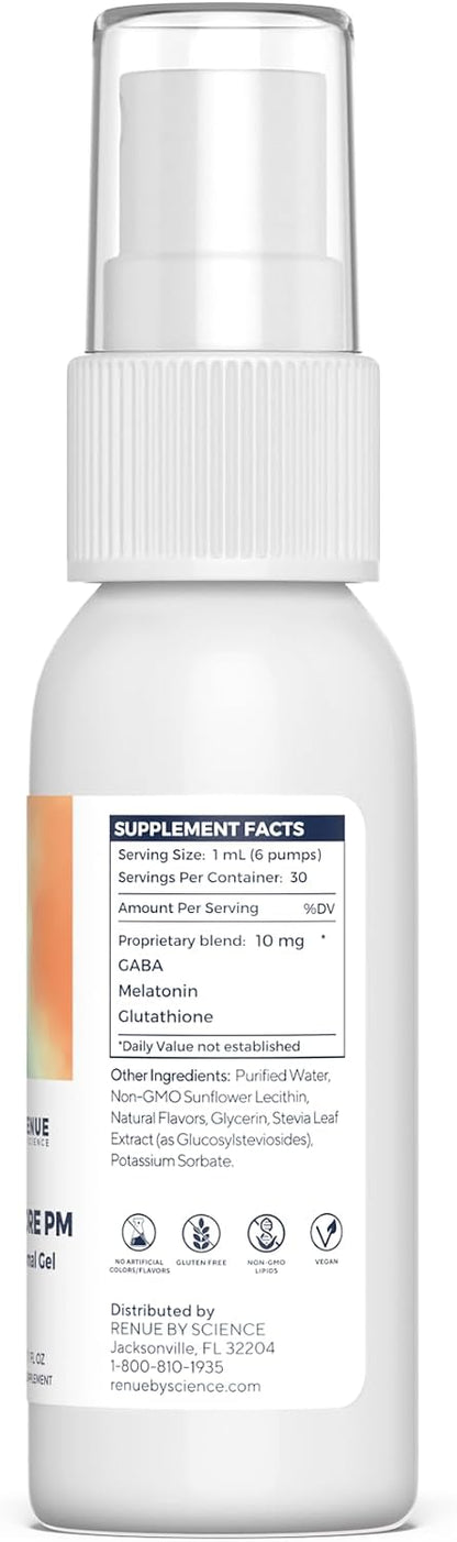 Renue By Science Restore PM | Liposomal Melatonin GABA Supplement Spray | 30ml Spray with Melatonin Glutathione & GABA 10mg - Sleep Aid Melatonin | Non-GMO | Made in The USA & Third Party Tested