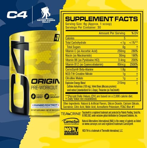 Cellucor C4 Original Pre Workout Powder Mango Foxtrot Sugar Free Preworkout