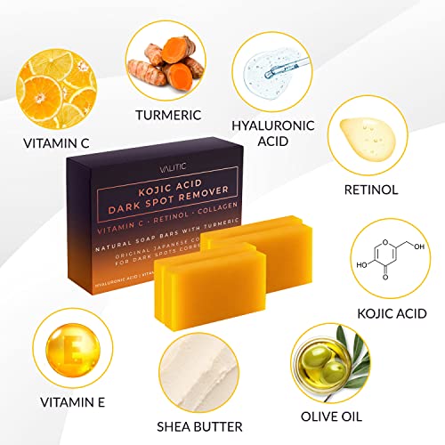VALITIC Kojic Acid Dark Spot Remover Soap Bars with Vitamin C, Retinol, Collagen