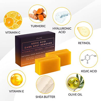 VALITIC Kojic Acid Dark Spot Remover Soap Bars with Vitamin C, Retinol, Collagen