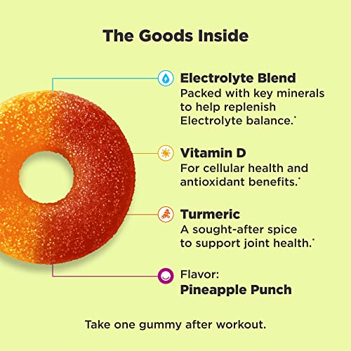 OLLY Post-Game Recover Workout Gummy Rings, Vitamin D, Turmeric, Electrolytes, Pineapple