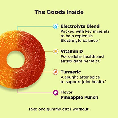 OLLY Post-Game Recover Workout Gummy Rings, Vitamin D, Turmeric, Electrolytes, Pineapple