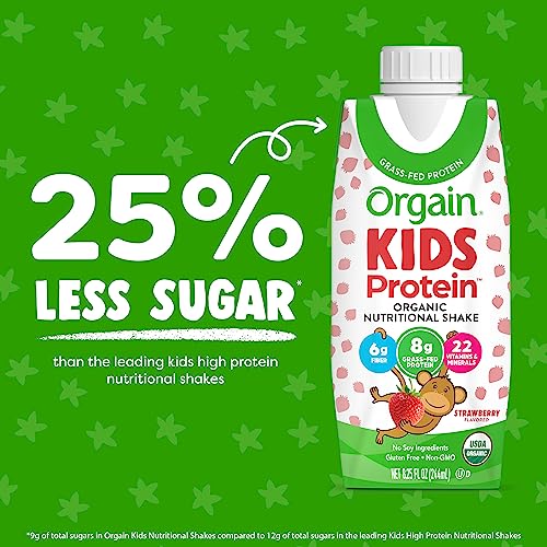 Orgain Organic Kids Nutritional Protein Shake, Strawberry - Kids Snacks with 8g Dairy