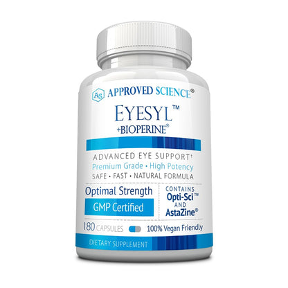 Approved Science EyeSyl - Eye Support Supplement - Chromium Picolinate, Taurine, Lutein, Zeaxanthin, Bilberry, BioPerine - 1 Month Supply - 60 Capsules - Made in The USA