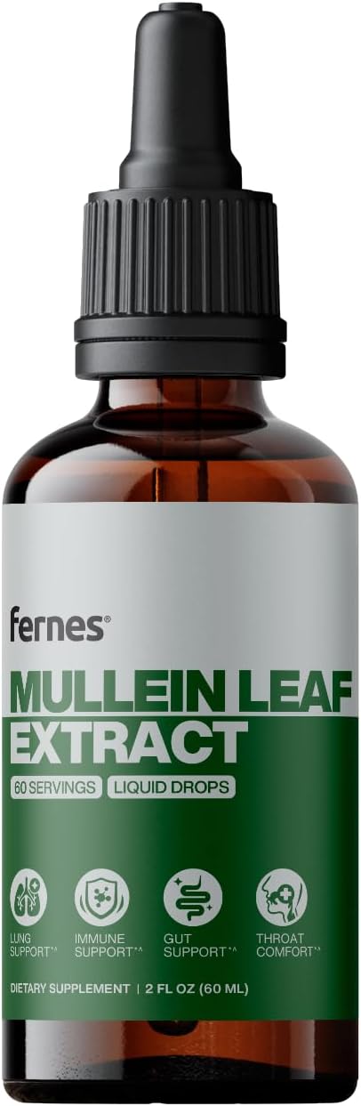 Mullein Drops for Lungs – Liquid Mullein Leaf Extract for Respiratory & Immune Support – Alcohol-Free Herbal Tincture for Men & Women – Made in USA, 3rd-Party Tested – 2 fl oz, 60 Servings