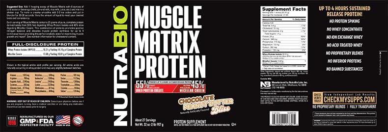 NutraBio Muscle Matrix Protein (Chocolate Peanut Butter, 2 lb (Pack of 1))