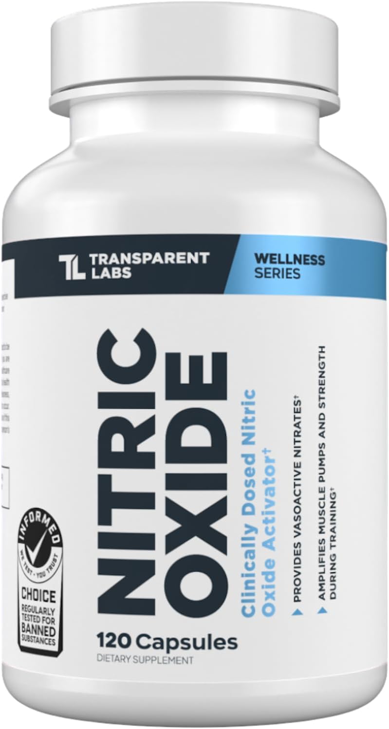 Transparent Labs Nitric Oxide - Nitric Oxide Booster for Men and Women with Arginine Nitrate, Betaine Nitrate, Pine Bark Extract, and Astragin for Nitric Oxide Flow - 120 Count