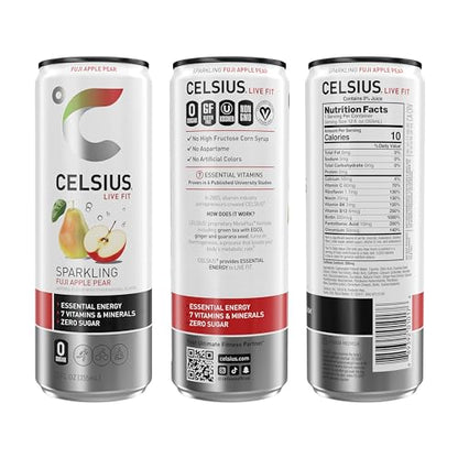 CELSIUS Sparkling Fuji Apple Pear, Functional Essential Energy Drink 12 Fl Oz (Pack of 12)