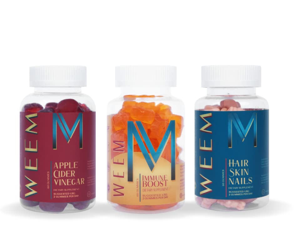 WEEM Gummies Health Bundle - 3 Pack: Apple Cider Vinegar, Hair Skin and Nails & Immune 