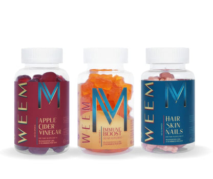 WEEM Gummies Health Bundle - 3 Pack: Apple Cider Vinegar, Hair Skin and Nails & Immune 