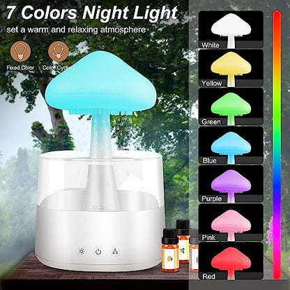 Mushroom Humidifier with Essential Oils, Night Light with 7 Changing Colors, Desk Cloud Lights