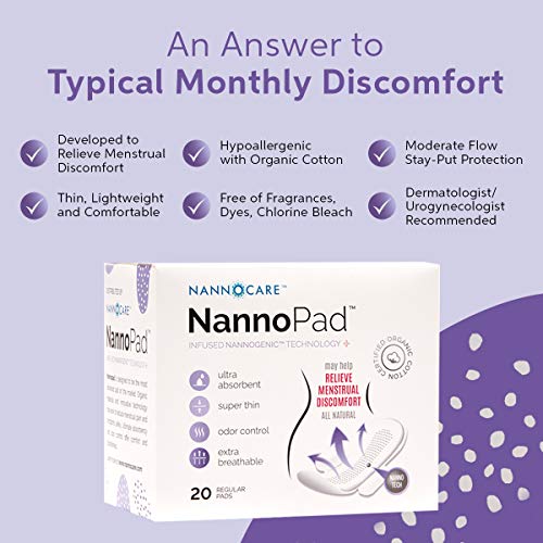 NannoPad Regular Pads for Women - Nannocare Certified Organic Cotton Pads - Pads with Wings