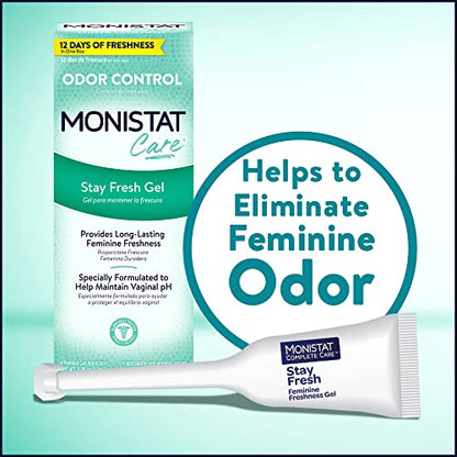 Monistat Stay Fresh Gel, Odor Eliminating Gel for Feminine Care, Fragrance Free Vaginal Gel, Prefilled