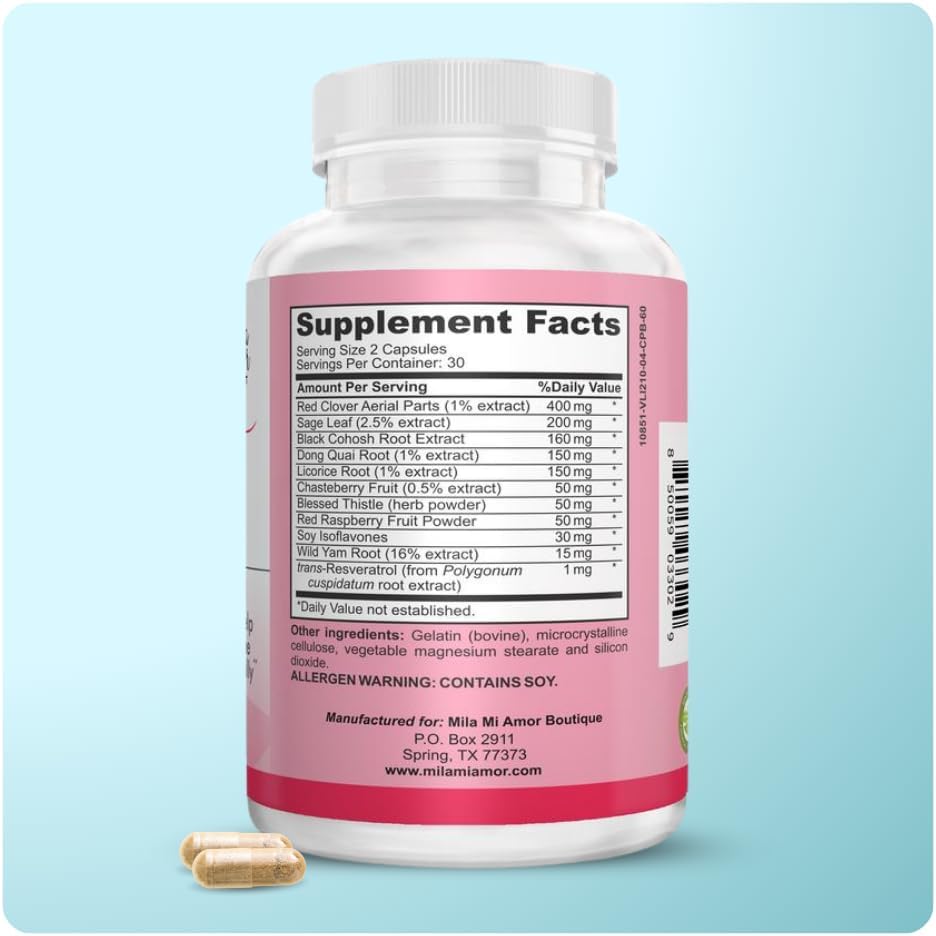 Mila Miamor Women's Support - Hormone Regulator with Natural Ingredients - Estrogen Support for Women — Supplement for Hormone Balance, Menopause & Antioxidant - Made in USA - 60 Capsules