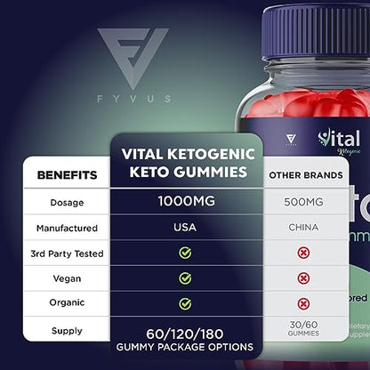 (3 Pack) Vital Ketogenic Keto ACV Gummies for Weight Loss, Vital Private Keto ACV