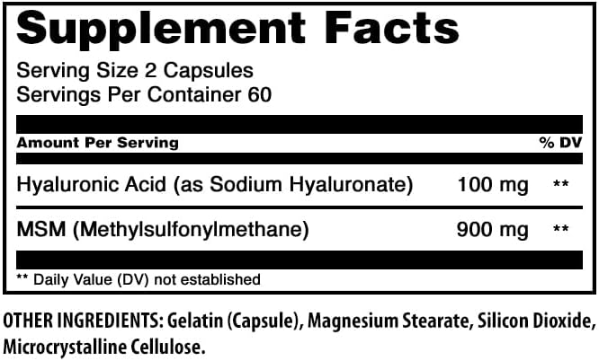 Amazing Formulas Hyaluronic Acid & MSM Supplement | 500 Mg | 120 Capsules | Non-GMO | Gluten-Free | Made in USA