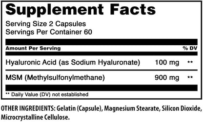 Amazing Formulas Hyaluronic Acid & MSM Supplement | 500 Mg | 120 Capsules | Non-GMO | Gluten-Free | Made in USA