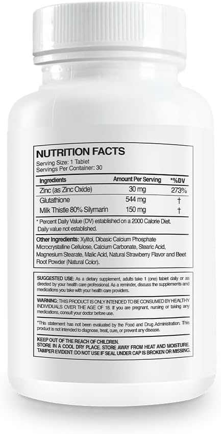 Paleolf Premium Glutathione + Milk Thistle + Zinc - 30 Chewable Tablets, Cherry Flavor (1-Pack)