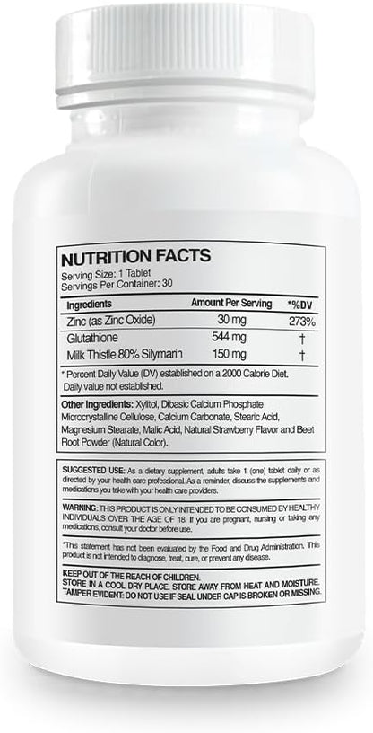 Paleolf Premium Glutathione + Milk Thistle + Zinc - 30 Chewable Tablets, Cherry Flavor (1-Pack)