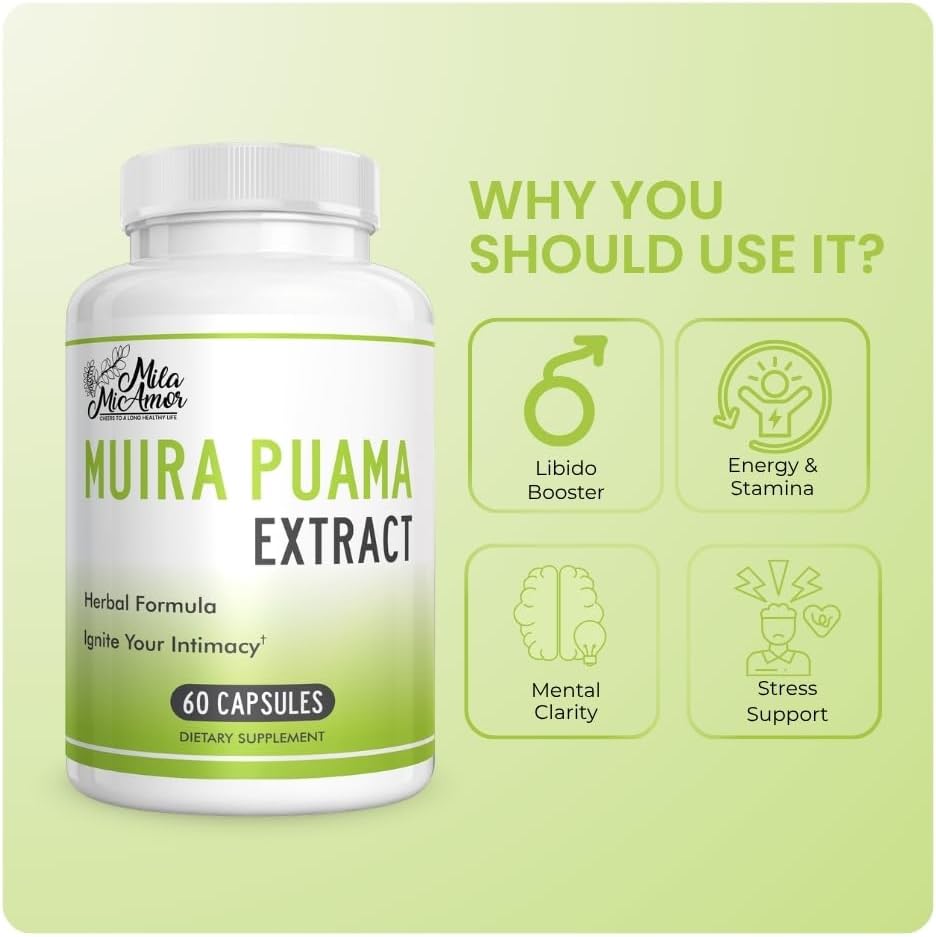 Muira Puama Extract Capsules 550mg, Muira Puama Bark 4:1 Extract, Herbal Formula for Men and Women, Non-GMO, GMP Certified, Made in USA, 60 Capsules