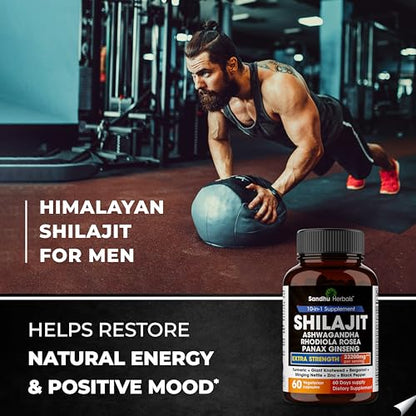 Sandhu Herbals Shilajit Pure Himalayan 23200mg All in 1 supplement, 60 capsules