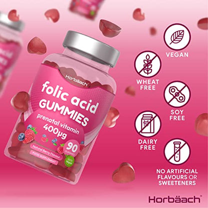 Folic Acid Gummies 400 mcg | 90 Count | Natural Berry Flavour | High Strength Prenatal